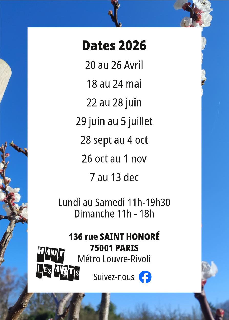 Toutes les dates des expos créateurs Haut les Arts au Popup Store du 136 rue Saint-Honoré 75001 Paris
